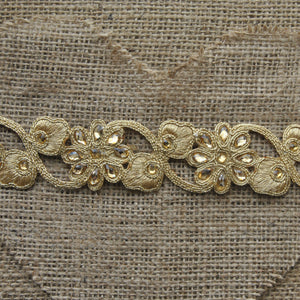 Iron-on Embroidered metallic flower trim with diamante detail